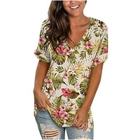 Auroural Womens majice Ženske ljetne majice s kratkim rukavima tunika Strappy Print V-izrez vrhovi ramena