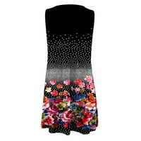 Zunfeo Sundresses za žene- Boho cvjetna tiskana haljina Ljetna rukavica bez rukava plaža mini haljine crne l