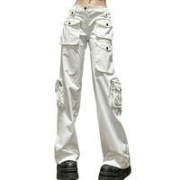 Ženske hlače labave traper hlače s više džepnih zatvarača Čvrsta boja niskog uspona Djevojke kombinezone Teretne