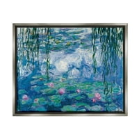 Stupell Industries Classic Water Lilies slikanje Monet Pond Detalj sjajnog sivog uokvirenog plutajućeg platna