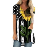 Ženske vrhove bluze modni grafički otisci s kratkim rukavima Žene ljetne majice V-izrezi