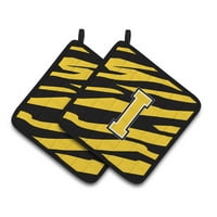 Par držača lonaca s monogramom u tigrastim prugama u crnom zlatu