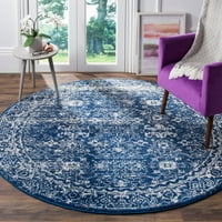 Tradicionalni tepih s obrubom, tamnoplava boja slonovače, okrugla 3' 3'