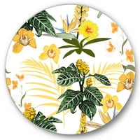 DesignArt 'Uzorak prekrasnih žutih cvjetova' Moderni krug metal zida - disk od 36