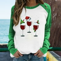 Žene plus klirens ženski ležerni okrugli vrat Raglan boja podudaranje božićnog vina šalica majica za tisak majica