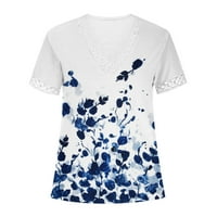 Plus-size majice za žene casual čipka Trim izrez u obliku slova $ Kratki rukavi bluze s cvjetnim printom ženski