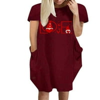 ;/ Ženska haljina s majicom Plus size, široka ležerna Midi haljina s printom, crvena vinska boja, EA