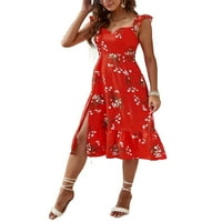Haljina A kroja s boho cvjetnim uzorkom u obliku srca, crvene ženske haljine bez rukava, e-mail