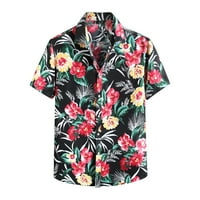 Muške košulje ljeto labave fit havaji velika veličina rever tiskana ovratnik za okretanje labave bluze s kratkim