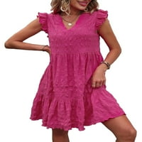 Ženske slatke jednobojne haljine s dekolteom u obliku slova U i bez rukava U svijetlo ružičastoj boji u boji
