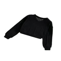Ležerni puloveri u punoj boji S izrezom u obliku slova U i dugim rukavima, crne trenirke za djevojčice