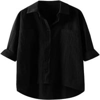 Košulje ženske plus veličine ležerne lanene bluze vrhovi gumb dugih rukava dugih košulja ljetne boje bluze-sivemedium