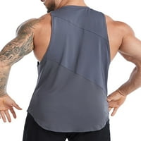 Muška majica bez rukava, jednobojni ljetni gornji dio, brzosušeći prsluk za vježbanje s okruglim vratom, sivi