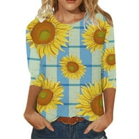FESFESFES CROZORNSKI TOPI ZA WOMENS O-Neck casual Three Quarter Suncower Print Tops Bluza majica