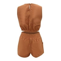 Ženska ljetna odjeća u A-listi, kompleti kratkih hlača, Crop Top bez rukava s okruglim vratom, Majica Bez rukava