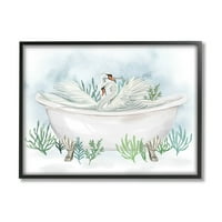 Swan Duo Bathtub Botanicals Animals & Insects Graphic Art Crno uokvireni umjetnički print zidni umjetnost