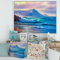 DesignArt 'plavi valovi koji se razbijaju na plaži krajolik I' nautički i obalni uokvireni platno zidni umjetnički