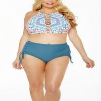 Ženski jednobojni Bikini veličine plus s visokim strukom s kratkim dnom za plivanje na vezanje