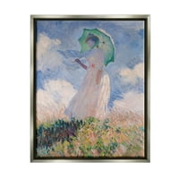 Stupell Industries Žena s parasolom Monet Classic slikanje sjajno siva uokvirena plutajuća platna zidna umjetnost,