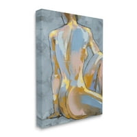 Moderna plava četkana sjedeći goli apstraktna slikarska galerija omotana platna za tisak zidne umjetnosti