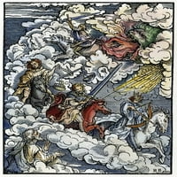 Četiri Jahača. Četiri Konjanika Apokalipse. Drvorez u boji, Njemačka, 1523. Ispis plakata od