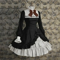 Ženska modna čipkasta ljetna haljina A kroja s imitacijom vrata Iznad koljena i dugim rukavima u crnoj boji