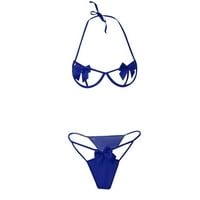 Odjeća žensko erotsko donje rublje u dva dijela s mašnom i naramenicama, plavo 2 inča