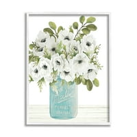Seoska kuća Stupell, cvjetajuće cvijeće Anemone, botaničko i cvjetno slikarstvo, umjetnički tisak u bijelom okviru,