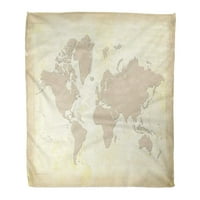 Flanel deka je ravna, dizajnirana kao vintage karta svijeta spremna za vaše dodatke, Stari izblijedjeli Globus,
