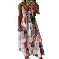 Ženska široka duga haljina s remenom s geometrijskim printom u donjem rublju