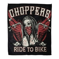 Karirana tetovaža lubanje motocikl biciklistička djevojka crno-bijela klupska topla Flanel mekana deka za kauč