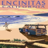 Encinitas, Kalifornija-drvo na plaži - poklopac za ispis lampiona