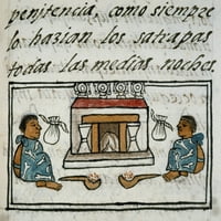 Aztečki Oltar. Dvojica astečkih muškaraca koji su sjedili ispred oltara. Crtež Florentinovog kodeksa koji je sastavio