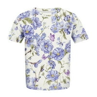 Ženski ljetni vrhovi kratki rukavi casual bluze cvjetne žene okrugle dekolte majice ljubičaste 2xl