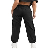 Ženske hlače, jednobojne teretne hlače visokog struka, Crne, EA
