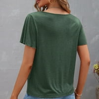 Košulje za žene modna ljetna bluza širokog kroja s izrezom u obliku slova U i kratkim rukavima, jednobojni zeleni