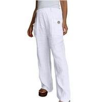 Ženske ravne hlače širokih nogu elastični struk pamučni palazo hlače visoki struk sa dnevnim boravkom 1-bijeli