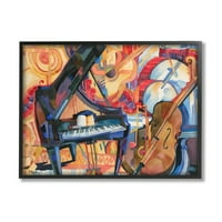Stupell Industries Big City Music Piano Cubism Slikanje crno uokvirenog umjetničkog tiskana zidna umjetnost, dizajn